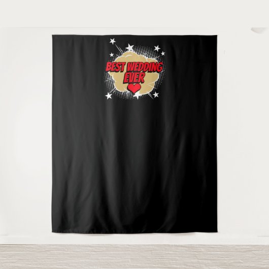Stripboek Beste Trouwdag Ooit Zwarte Fotobackdrop Wandkleed (Voorkant)