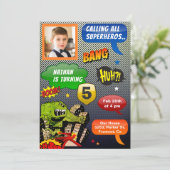 Stripboek Foto Superheld Verjaardagsfeest Kaart (Staand voorkant)