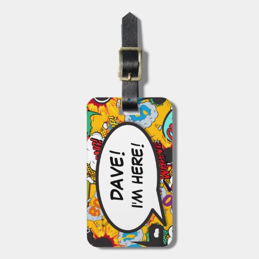 Stripboek Ik ben hier grappig cool gepersonaliseer Bagagelabel (Voorkant verticaal)