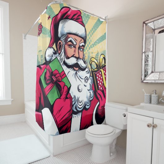 Stripboek Kerstman/Kerstmis Douchegordijn (In situ)