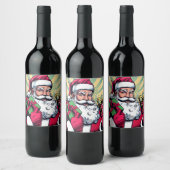 Stripboek Kerstman/Kerstmis Wijn Etiket (Flessen)