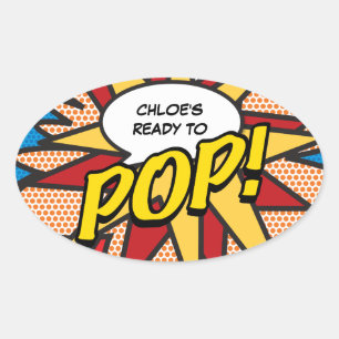Stripboek klaar om te POP! Baby Shower Spetter Ovale Sticker