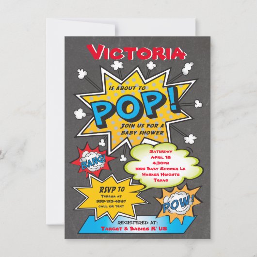 Stripboek Koppels Baby Douche Uitnodigingen (Voorkant)