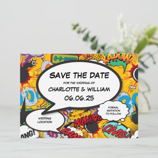 Stripboek Modern Leuk Bruiloft Save The Date (Staand voorkant)