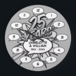 Stripboek Pop Art 25th Silver Jubileum Grote Klok<br><div class="desc">Personaliseer met uw namen en 25e-jubileumdetails. Een cool,  trendy en leuk ontwerp dat,  nog meer,  wham,  zap,  pow in een speciale zilveren jubileumviering plaatst.</div>