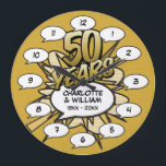 Stripboek Pop Art 50th Golden Jubileum Grote Klok<br><div class="desc">Personaliseer met uw namen en 50e-jubileumdetails. Een cool,  trendy en leuk ontwerp dat,  nog meer,  wham,  zap,  pow in een speciale gouden jubileum viering plaatst.</div>