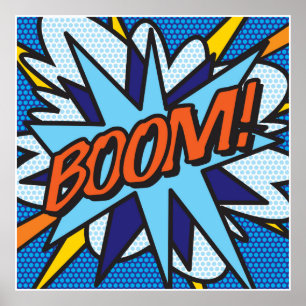 Stripboek Pop Art BOOM Superheld Poster