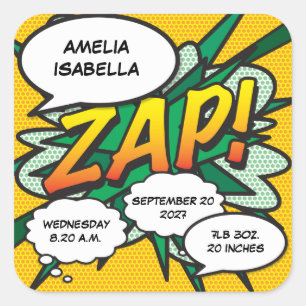 Stripboek Pop Art Geboortestatistieken gepersonali Vierkante Sticker