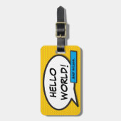 Stripboek Pop Art HELLO WORLD gepersonaliseerd Bagagelabel (Voorkant verticaal)