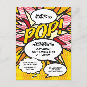Stripboek Pop Art Klaar om te barsten Baby Shower  Aankondigingskaart