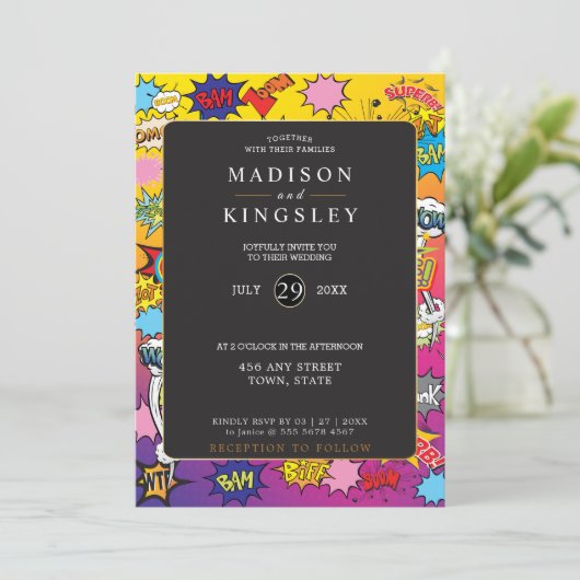 Stripboek Pop Art 💥🎉 Ongelooflijke bruiloft Kaart (Staand voorkant)