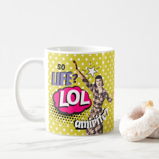 Stripboek Pop Art Retro Dame Grappig Koffiemok (Met donut)