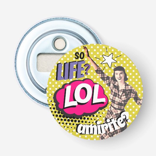 Stripboek Pop Art Retro Grappige Tekst Button Flesopener (Voorkant)