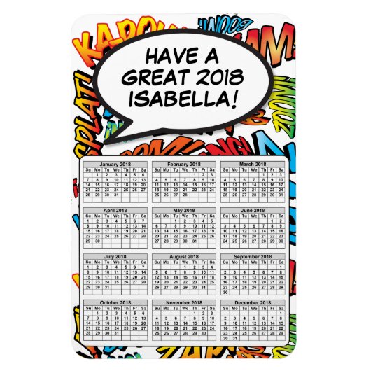 Stripboek Pop Art Speech Bubble 2018 Kalender Magneet (Verticaal)