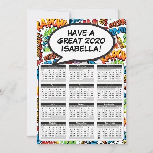 Stripboek Pop Art Speech Bubble 2020 Kalender Kaart (Voorkant)