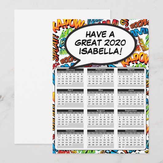 Stripboek Pop Art Speech Bubble 2020 Kalender Kaart (Voorkant / Achterkant)