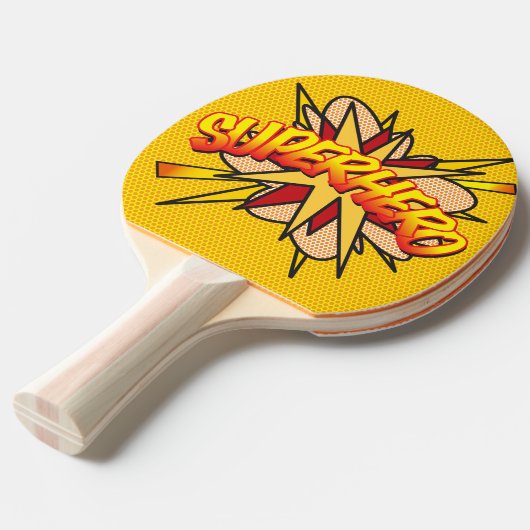 Stripboek Pop Art SUPERHERO Modern Trendy Tafeltennisbatje (Voorkant Gekanteld)