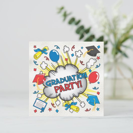 Stripboek Pop Kunst Afstudeerfeest Uitnodiging! Kaart (Staand voorkant)