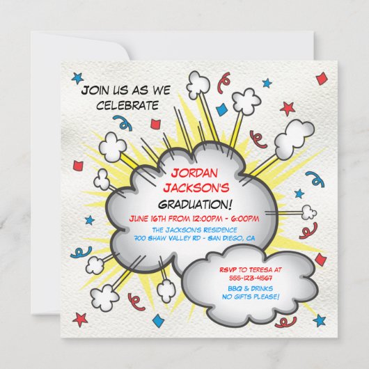 Stripboek Pop Kunst Afstudeerfeest Uitnodiging! Kaart (Achterkant)