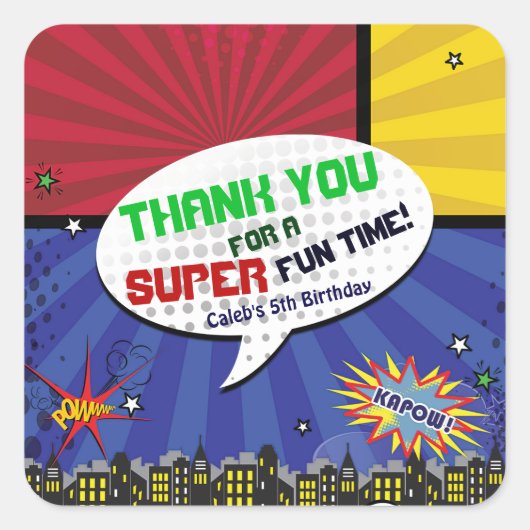 Stripboek Pop Kunst Verjaardagsfeestje Favor Vierkante Sticker (Voorkant)