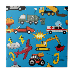 Stripboek Retro Trucks Auto's Voertuigen Vliegtuig Tegeltje