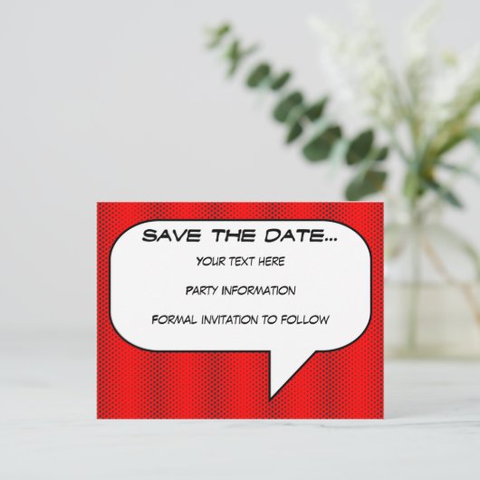 Stripboek Save the Date Briefkaart (Staand voorkant)