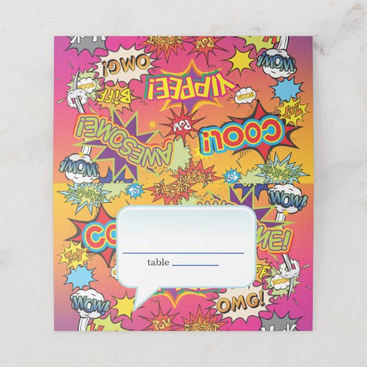 STRIPBOEK SPRAAK BUBBEL GEEK NERD BRUILOFT PLAATSKAARTJE (Buitenkant ongevouwen)