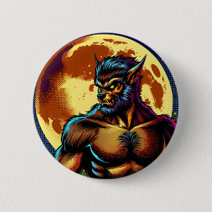Stripboek Stijl Weerwolf voor Volle Maan Ronde Button 5,7 Cm