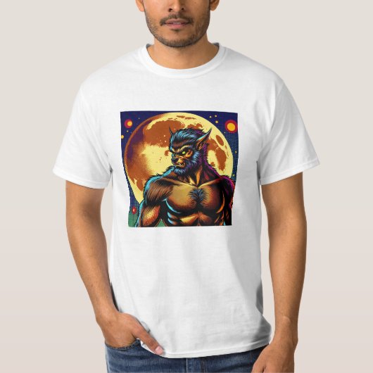 Stripboek Stijl Weerwolf voor Volle Maan T-shirt (Voorkant)
