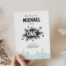 Stripboek Superheld 1e Verjaardag Uitnodiging