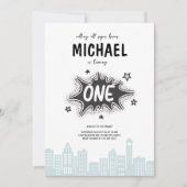 Stripboek Superheld 1e Verjaardag Uitnodiging (Voorkant)