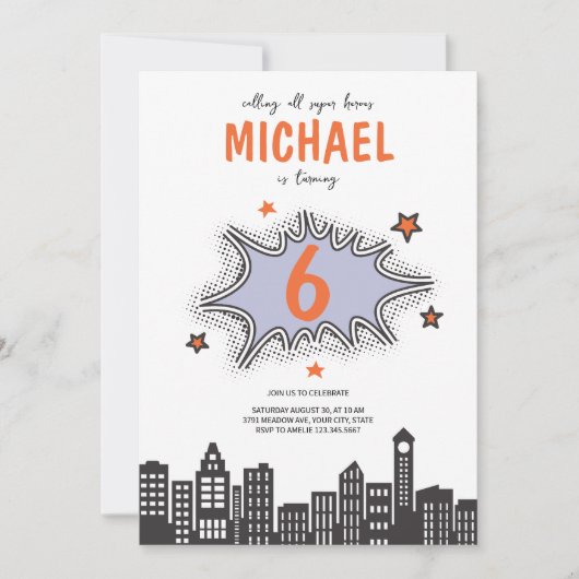 Stripboek Superheld Any Age Uitnodiging voor verja (Voorkant)