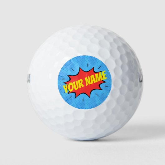 Stripboek Superheld Blauw Rood Geel Golfballen (Voorkant)