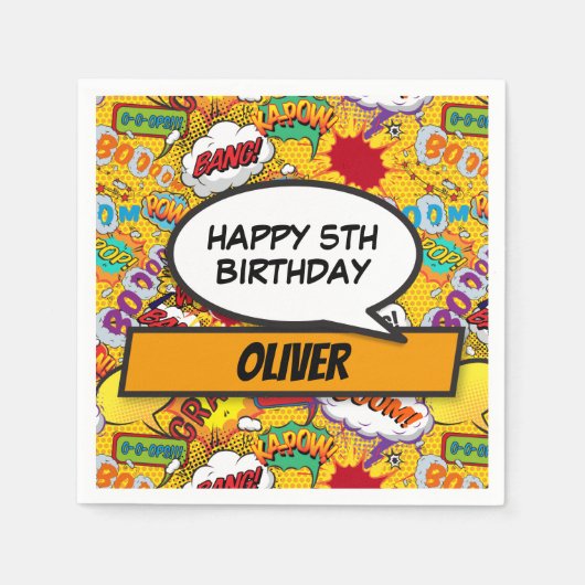 Stripboek Superheld Custom verjaardagsfeestje Servet (Voorkant)