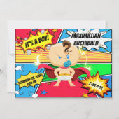 Stripboek Superheld geboorte aankondiging (Voorkant)