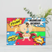 Stripboek Superheld geboorte aankondiging (Staand voorkant)