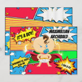 Stripboek Superheld geboorte aankondiging (Voorkant / Achterkant)