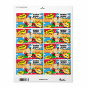 Stripboek Superheld geboorte aankondiging Etiket (Full Sheet)