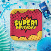Stripboek superheld jongen verjaardag papieren bordje (Feest)