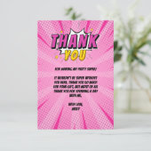 Stripboek Superheld Meisje Roze Verjaardag Dank u Bedankkaart (Staand voorkant)