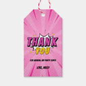 Stripboek Superheld Meisje Roze Verjaardag Dank u Cadeaulabel (Voorkant)