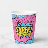 Stripboek superheld meisje verjaardag papieren bekers (Achterkant)