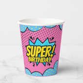 Stripboek superheld meisje verjaardag papieren bekers (Voorkant)