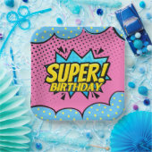 Stripboek superheld meisje verjaardag papieren bordje (Feest)