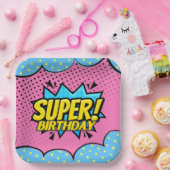 Stripboek superheld meisje verjaardag papieren bordje (Feest)