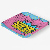 Stripboek superheld meisje verjaardag papieren bordje (Gebogen)