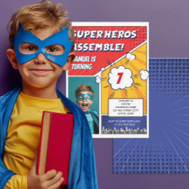 Stripboek Superheld Unieke Jongen Foto Verjaardag Kaart