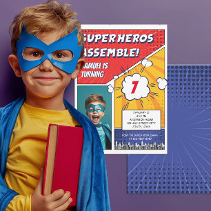 Stripboek Superheld Unieke Jongen Foto Verjaardag Kaart