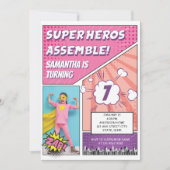 Stripboek Superheld Unieke Meisje Foto Verjaardag Kaart (Voorkant)