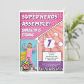 Stripboek Superheld Unieke Meisje Foto Verjaardag Kaart (Staand voorkant)
